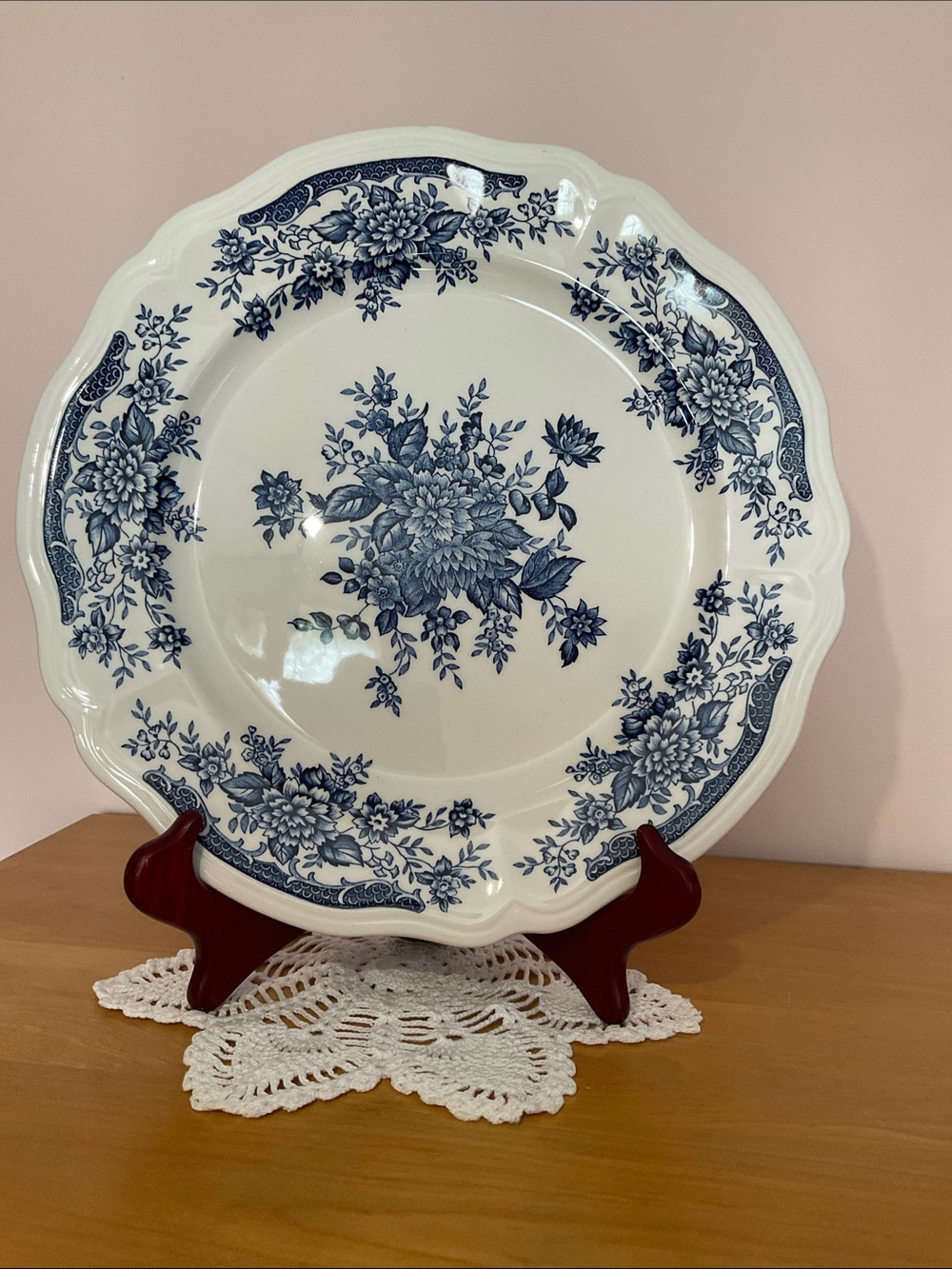 Ironstone BLUE CARNATION Round Chop Plate Platter Scalloped Edge Floral 12.25”